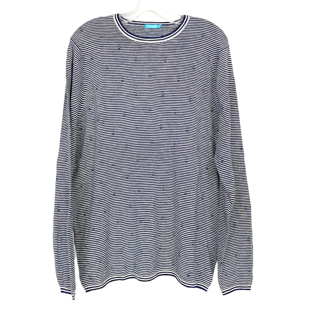 J. McLaughlin Striped Anchor Print Linen Blend Sweater Sz XL